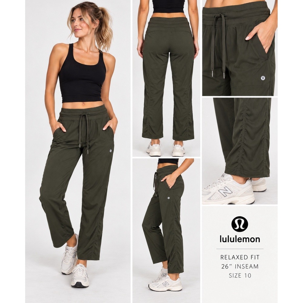 Lululemon Dance Studio Mid-Rise Cropped Pants Drawstring Olive Green Women's 10